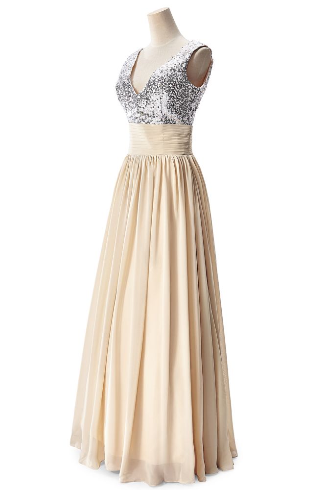 A-line V-neck Sequined Chiffon Party Dress