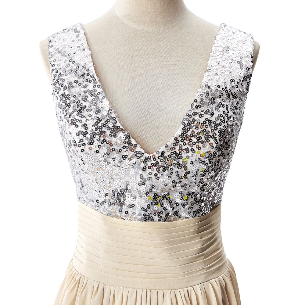 A-line V-neck Sequined Chiffon Party Dress