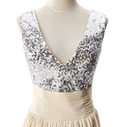 A-line V-neck Sequined Chiffon Party Dress