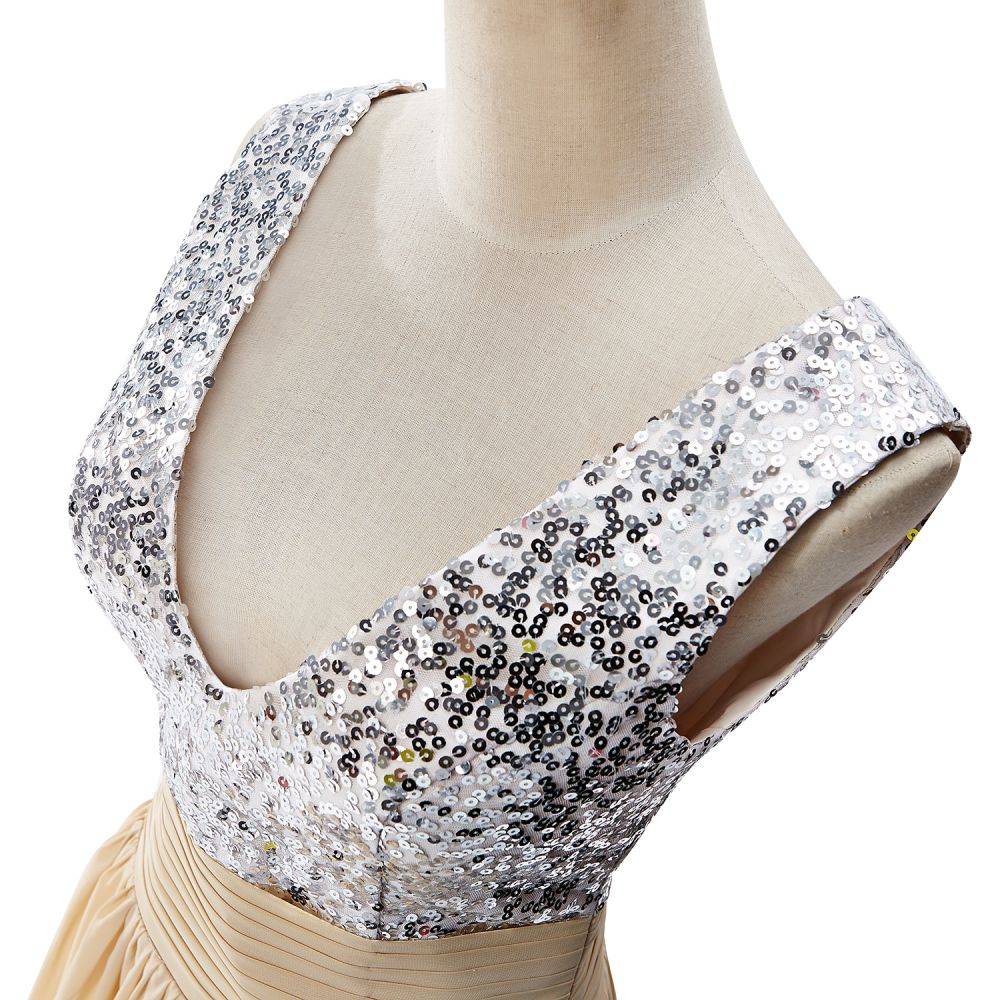 A-line V-neck Sequined Chiffon Party Dress