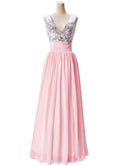 A-line V-neck Sequined Chiffon Party Dress