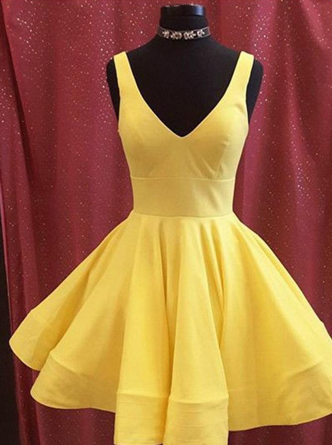 A-Linie Gelb Satin Kurzes Ballkleid Homecoming Kleid Kurze Ballkleider