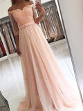 Abito da cerimonia a linea ad A/elegante con maniche 3/4 scoperte sulle spalle, fascia/nastro/cintura in tulle
