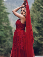 Robes de bal longues au sol, sans manches, en tulle, à encolure en V, élégantes, coupe en A