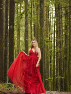 Robes de bal longues au sol, sans manches, en tulle, à encolure en V, élégantes, coupe en A