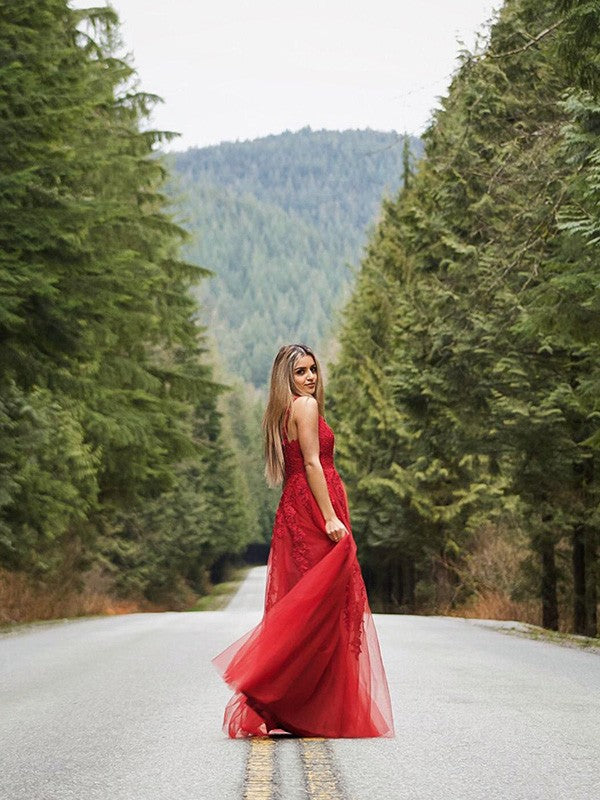 Robes de bal longues au sol, sans manches, en tulle, à encolure en V, élégantes, coupe en A