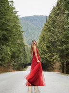 Robes de bal longues au sol, sans manches, en tulle, à encolure en V, élégantes, coupe en A