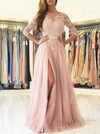 Robes de bal en tulle à manches 3/4, appliquées, ligne A/élégante, en forme de bateau