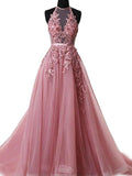 Abito da sera a linea ad A/elegante senza maniche con spalline ad anello e applicazioni in tulle