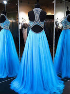 Robes de bal en tulle sans manches à perles, ligne A / élégantes
