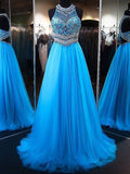 Robes de bal en tulle sans manches à perles, ligne A / élégantes