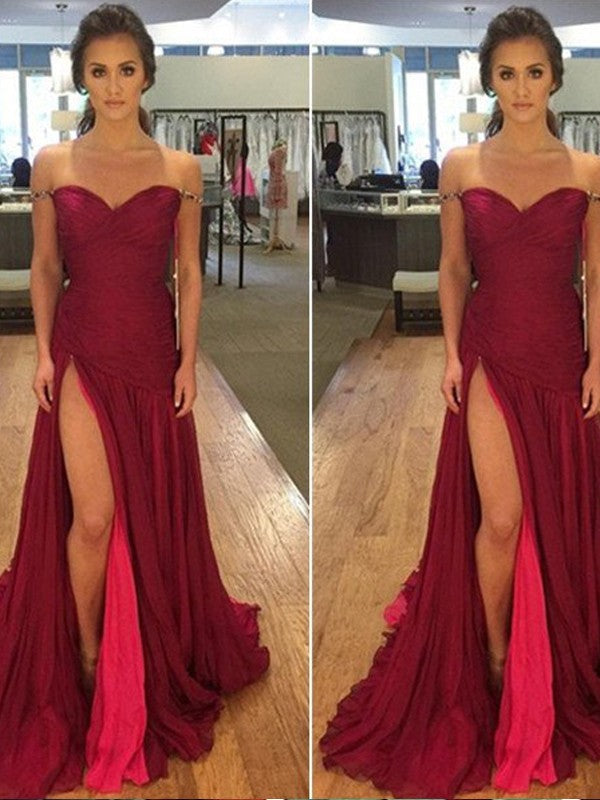 Abito da cerimonia in chiffon senza maniche, elegante, a linea ad A, con scollo a barca