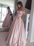Robes de bal longues en satin, sans manches, élégantes, à encolure bardot, coupe en A