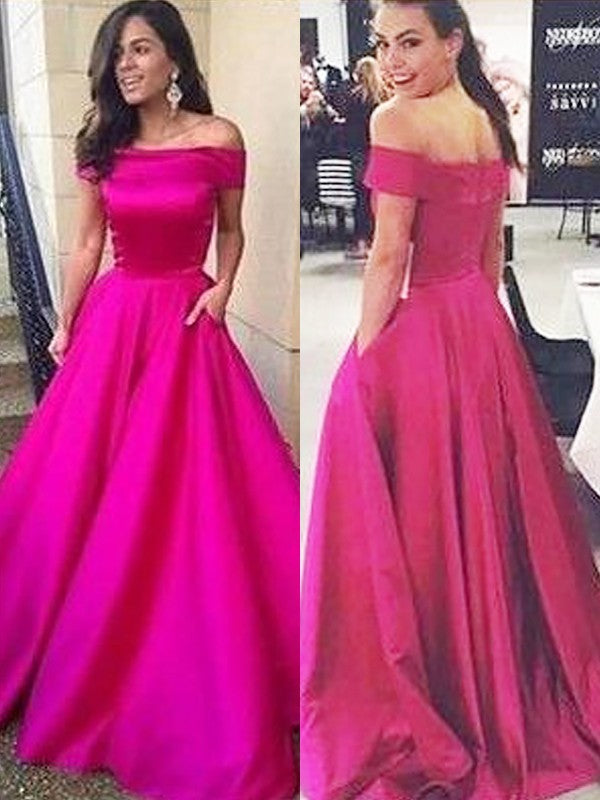 Abito da cerimonia in raso con scollo a barca, senza maniche, volant, linea a trapezio/elegante