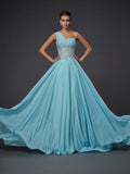Abito lungo da cerimonia in chiffon con balze, monospalla elegante senza maniche a linea ad A