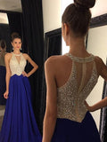 Robes de bal en mousseline à perles, sans manches, en forme de A, élégantes avec encolure dégagée