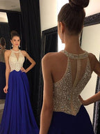 Robes de bal en mousseline à perles, sans manches, en forme de A, élégantes avec encolure dégagée