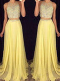 Robes de bal deux pièces en mousseline perlée, sans manches, en forme de A/élégante avec encolure dégagée