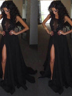 Robes de bal sans manches en satin et mousseline à encolure dégagée, coupe en A/élégante