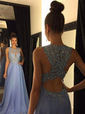 Robes de bal sans manches en mousseline avec application, coupe en A et col rond élégantes