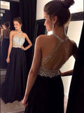 Robes de bal en mousseline à perles, sans manches, col licou, coupe en A/élégante