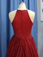 A-Line/Elegant Sleeveless Jewel Ruffles Sequins Prom Dresses