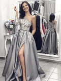 Robes de bal en satin à appliques, sans manches, à une épaule, coupe trapèze/élégante