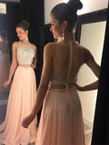 Robes de bal en mousseline à encolure dégagée sans manches, coupe en A, élégantes avec perles