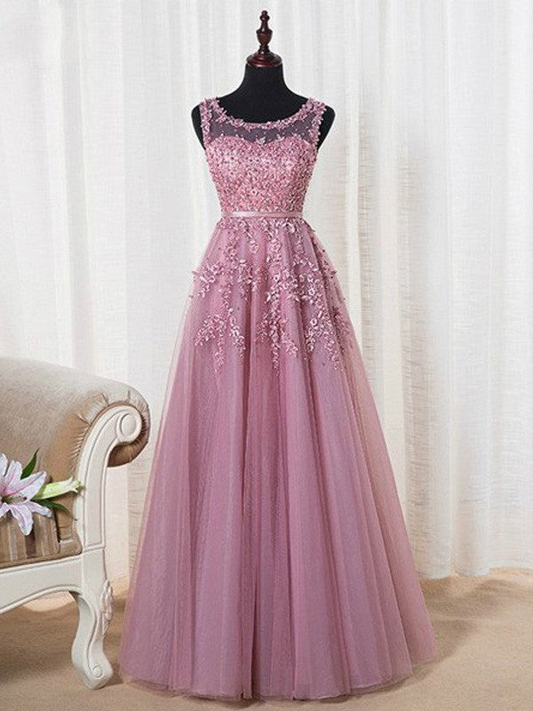 Robes de bal longues en tulle à perles, sans manches, en ligne A, élégantes, à encolure dégagée