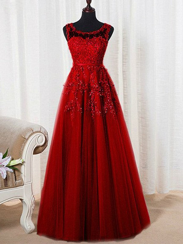 Robes de bal longues en tulle à perles, sans manches, en ligne A, élégantes, à encolure dégagée