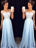 Robes de bal en chiffon à encolure transparente sans manches, coupe en A, élégantes avec appliques