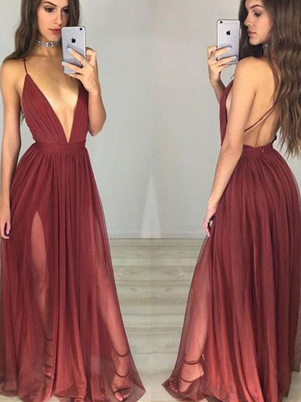 Robes de bal longues en mousseline à bretelles fines, sans manches, coupe en A et froncées, élégantes