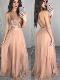 Robes de bal longues en chiffon à paillettes, sans manches, à fines bretelles spaghetti, coupe en A/élégante