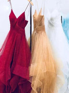 Robes de bal longues en tulle, ligne A/élégantes, sans manches, à fines bretelles spaghetti