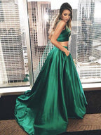 Robe de bal deux pièces en satin, ligne A, élégante, sans manches, carrée, longue jusqu'au sol avec volants