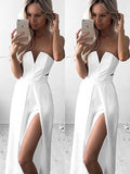 Robes de bal longues au sol en crêpe extensible, sans manches, sans bretelles, coupe en A/élégante avec fronces