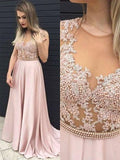 Robes de bal longues en satin avec dentelle, sans manches, col en V, coupe en A/élégante