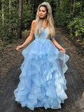 Robes de bal longues en organza avec bretelles spaghetti fines, sans manches, à appliques, coupe en A/élégante