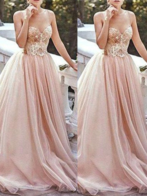 Robes de bal en tulle sans manches à décolleté cœur élégant et ligne A ornées de perles