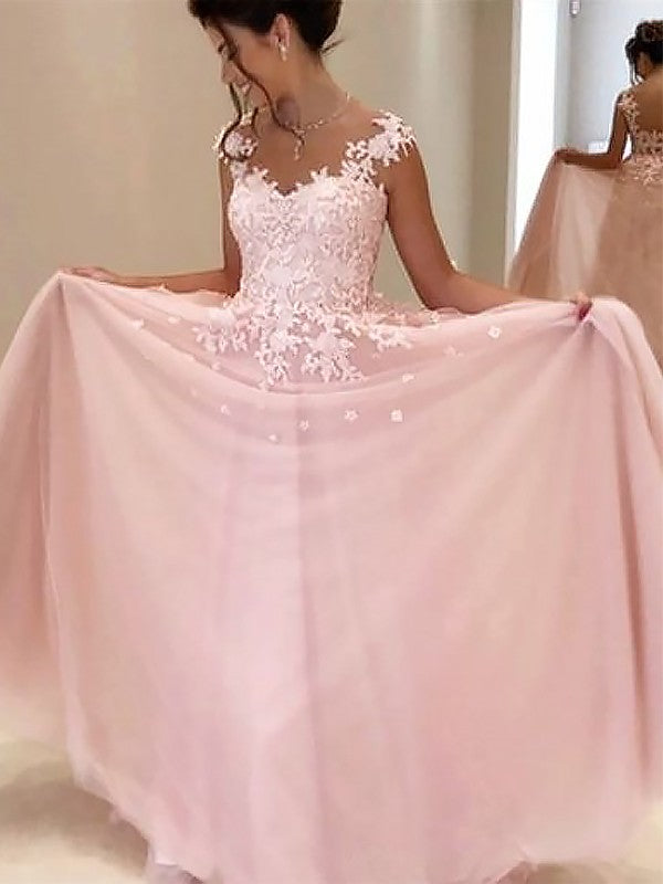 Robes de bal longues au sol en tulle avec appliques, sans manches, décolleté cœur élégant, coupe en A