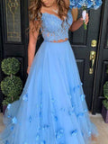 Robes de bal longues au sol sans manches en tulle élégant à appliques et décolleté bardot en ligne A