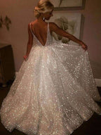 Robes de bal sans manches en tulle élégantes à encolure en V et coupe en A