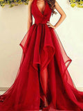 Robes de bal en organza à volants asymétriques, sans manches, col en V élégant, coupe en A