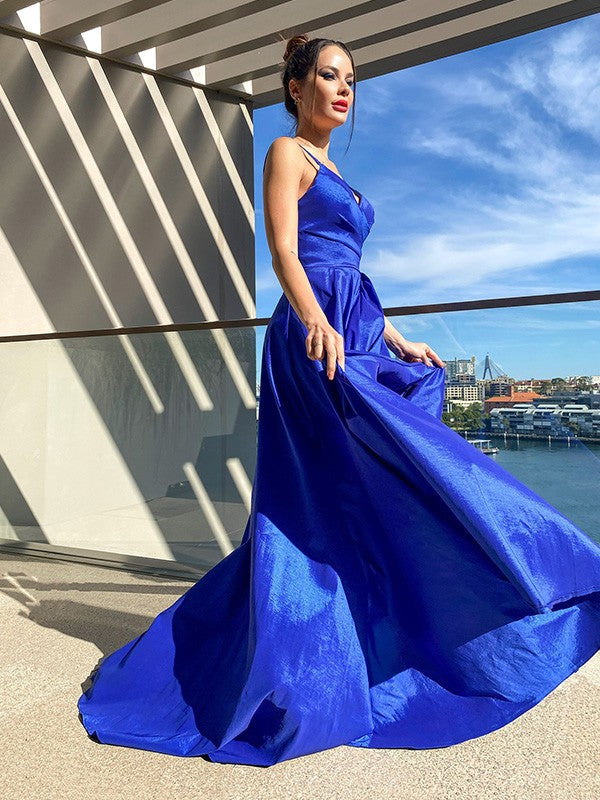 Robes de bal asymétriques sans manches en taffetas à volants, col en V, coupe en A/élégante