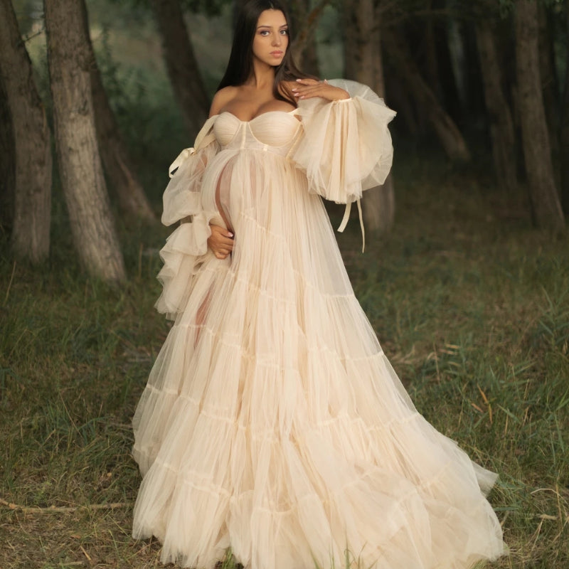 Plissiertes Tüllkleid für Schwangere, Kleid für Fotografie-Requisiten für Schwangere, Babyparty-Kleid