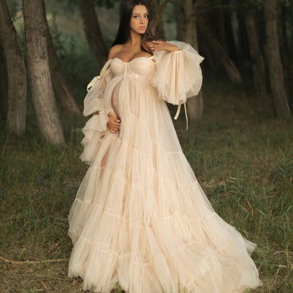 Plissiertes Tüllkleid für Schwangere, Kleid für Fotografie-Requisiten für Schwangere, Babyparty-Kleid