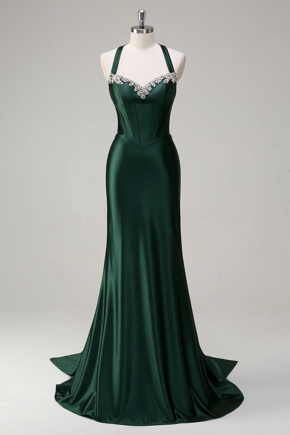 Halter Neck Sleeveless Long Mermaid Prom Dress With Beading Pleated