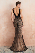 Black Lace Mermaid Prom Dress Long Sleeveless Evening Gown