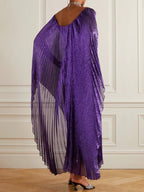 Plissierte Fledermausärmel, schulterfreies Maxi-Abendkleid 