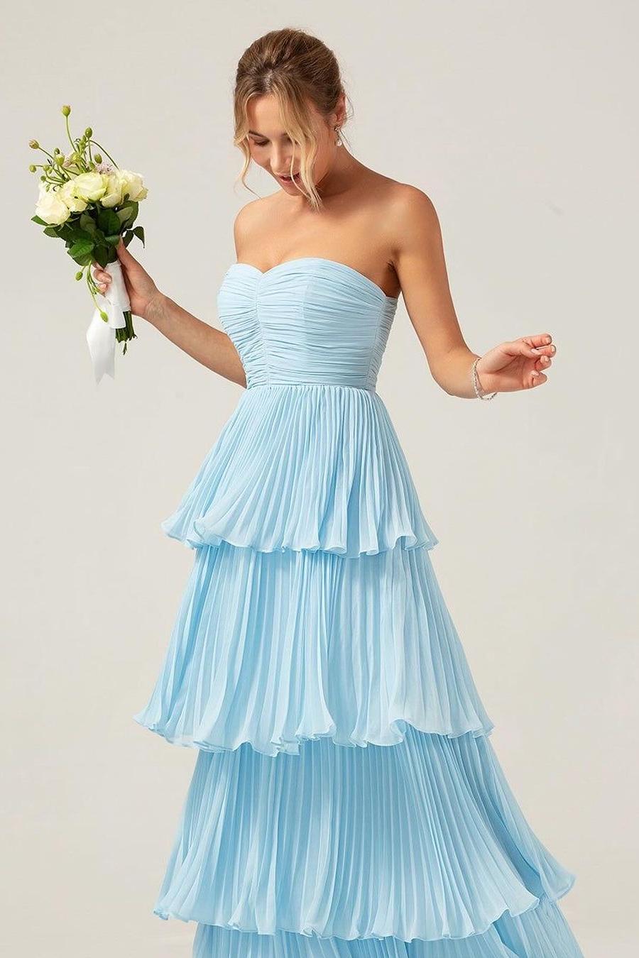 Custom Strapless Sweetheart Long Prom Dress With Ruffles
